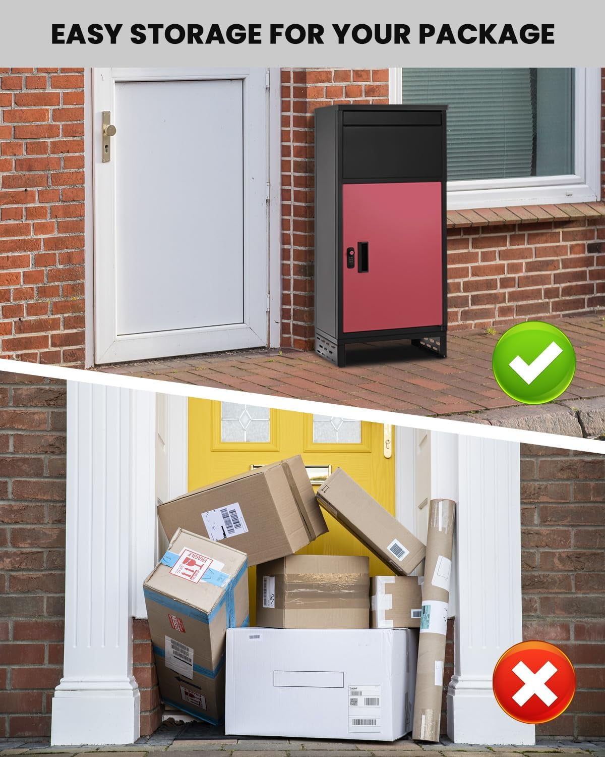Lilypelle Outside Package Delivery Boxes , 17" x 12" x 34" Large Galvanized Steel Wall and Floor Mount Locking Mailbox, Anti-Theft Delivery Box for Porch, IPX3 Waterproof