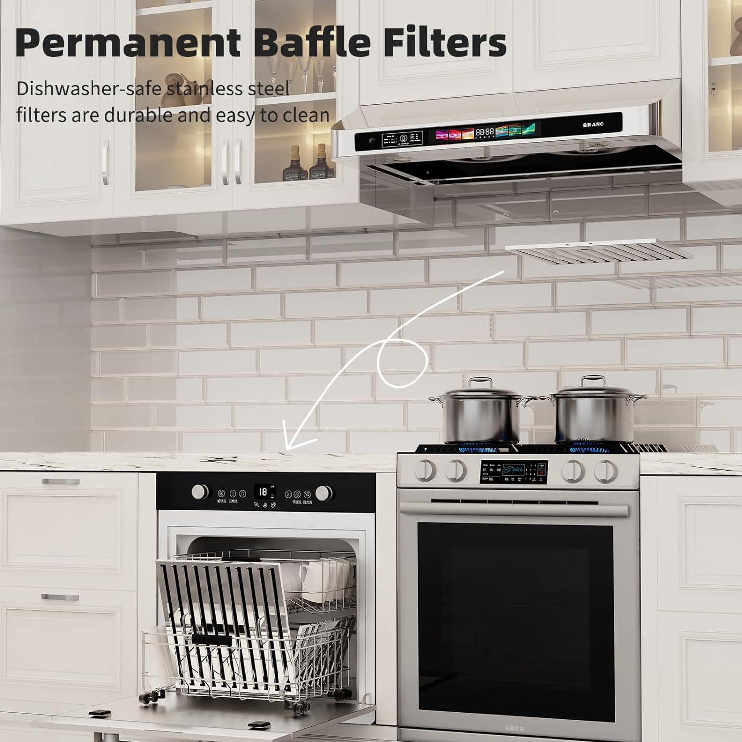30 Inch Under Cabinet Range Hood with Voice/Gesture/Touch Control, 900 CFM Kitchen Vent Hood with 4-Speed Exhaust Fan, Stainless Steel Stove Hood with LED Lights, Baffle Filters