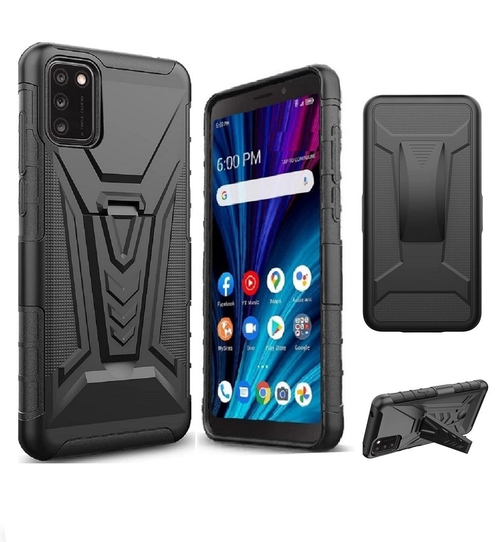 For TCL A3X Phone Case/ Straight Talk TCL A3X Case, Shockproof Belt Clip Holster with Built-in Kickstand (Black)