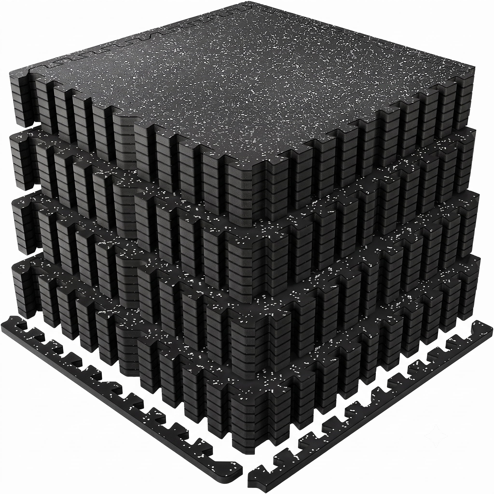 Gym Floor Mats 24-Pack 24x24 Inch with Rubber Top and EVA Foam, Interlocking Puzzle Workout Mats and Exercise Flooring for Home Garage, 96 Sq Ft, Black and White