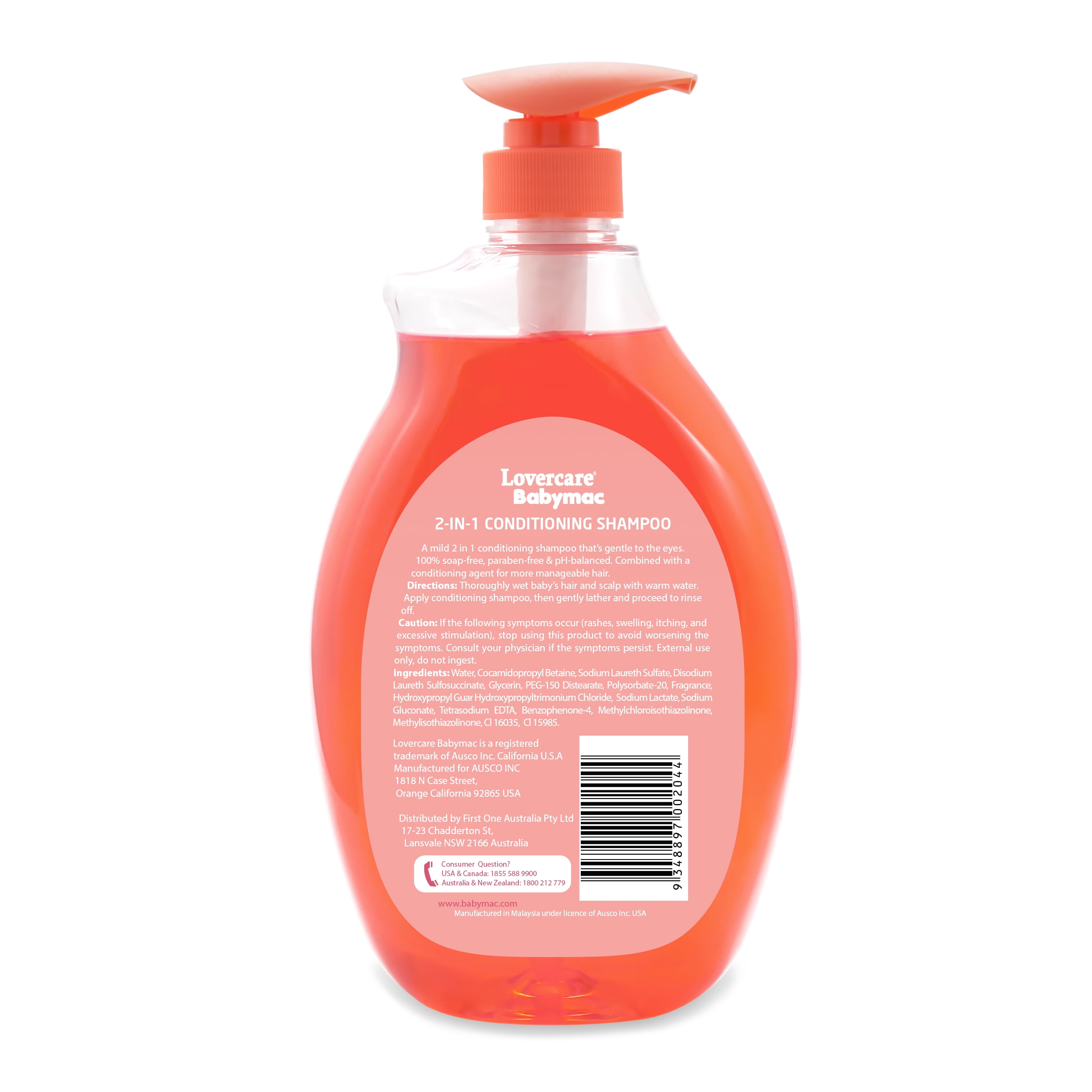 2-Pack LoverCare Babymac 2-IN-1 Conditioning Shampoo -33.8Fl.oz (1000ml)