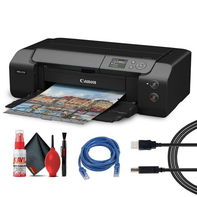 Canon imagePROGRAF PRO-310 Wireless Inkjet Printer | 13" Borderless Photo Printing | LUCIA PRO II Pigment Ink (6858C002) + Cleaning Kit + Printer Cable + Ethernet Cable(International Model)
