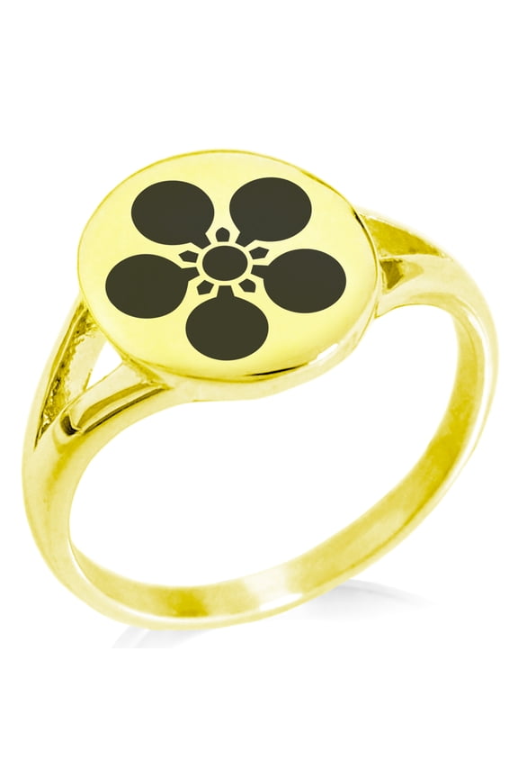 Stainless Steel Maeda Samurai Crest Minimalist Oval Top Polished Statement Signet Ring