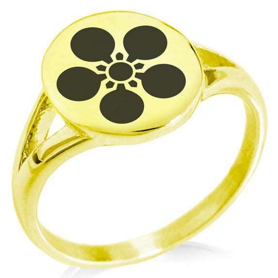 Stainless Steel Maeda Samurai Crest Minimalist Oval Top Polished Statement Signet Ring
