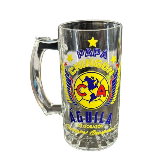 Aguilas del America 16 oz Beer Glass Mug – Papá Chingón Design – Águila de Corazón, Siempre Campeón – Soccer Gift