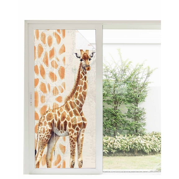Window Privacy Film Vintage Giraffe Stained Glass Window Film Decorative Sun Block Window Cover Modern Art Animal Watercolor Window Clings Static Adhesive Sticker for Bathroom 35.4"x78.7"