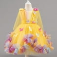 thumbnail image 2 of SERTG Little Girls' Party Dress Sheer Paneled Skirt with Back Zipper Short Sleeve Round Neck Princesse Outfit for 6 Months-4 Years(Yellow,4 Years), 2 of 6