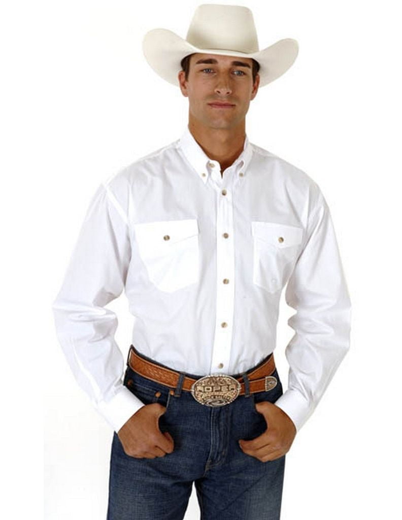 Roper - Roper Western Shirt Mens L/S Tall Button White 03-001-0665-0025 ...