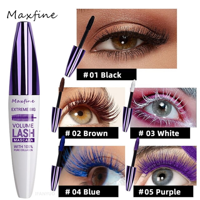 5D Silk Fiber Mascara Lash Black Blue White Brown Colorful Mascara Extension Eye Lashes Brush Beauty Makeup Long-wearing Mascara03 WHITE He Qiyong unisex