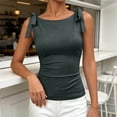 thumbnail image 5 of VBVC Women's Tie Shoulder Bow Knot Slim Fit Tank Top , Ladies' Crew Neck Stretchy Cami , Summer Sleeveless Going Out Tops For Women,Gray,S-2XL, 5 of 8
