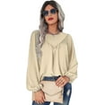 thumbnail image 2 of Hauts à Manches Longues pour Femmes Chemises Décontractées Col Rond Plissé Tee-Shirt Ample Blouses, 2 of 5