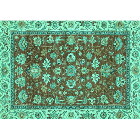 Ahgly Company Indoor Rectangle Oriental Turquoise Blue Traditional Area Rugs, 7' x 10'