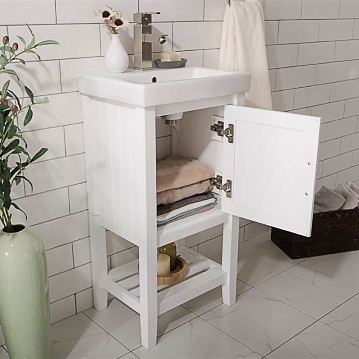 Indoor Home Decorative Bathroom, Washroom, Kitchen 18" White Sink Vanity