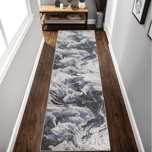 Naar Payas 2X8 Area Rug, Blue/Abstract Power Loom Crafted Area Rugs for Indoor Living Room, Bedroom, and Dining Room