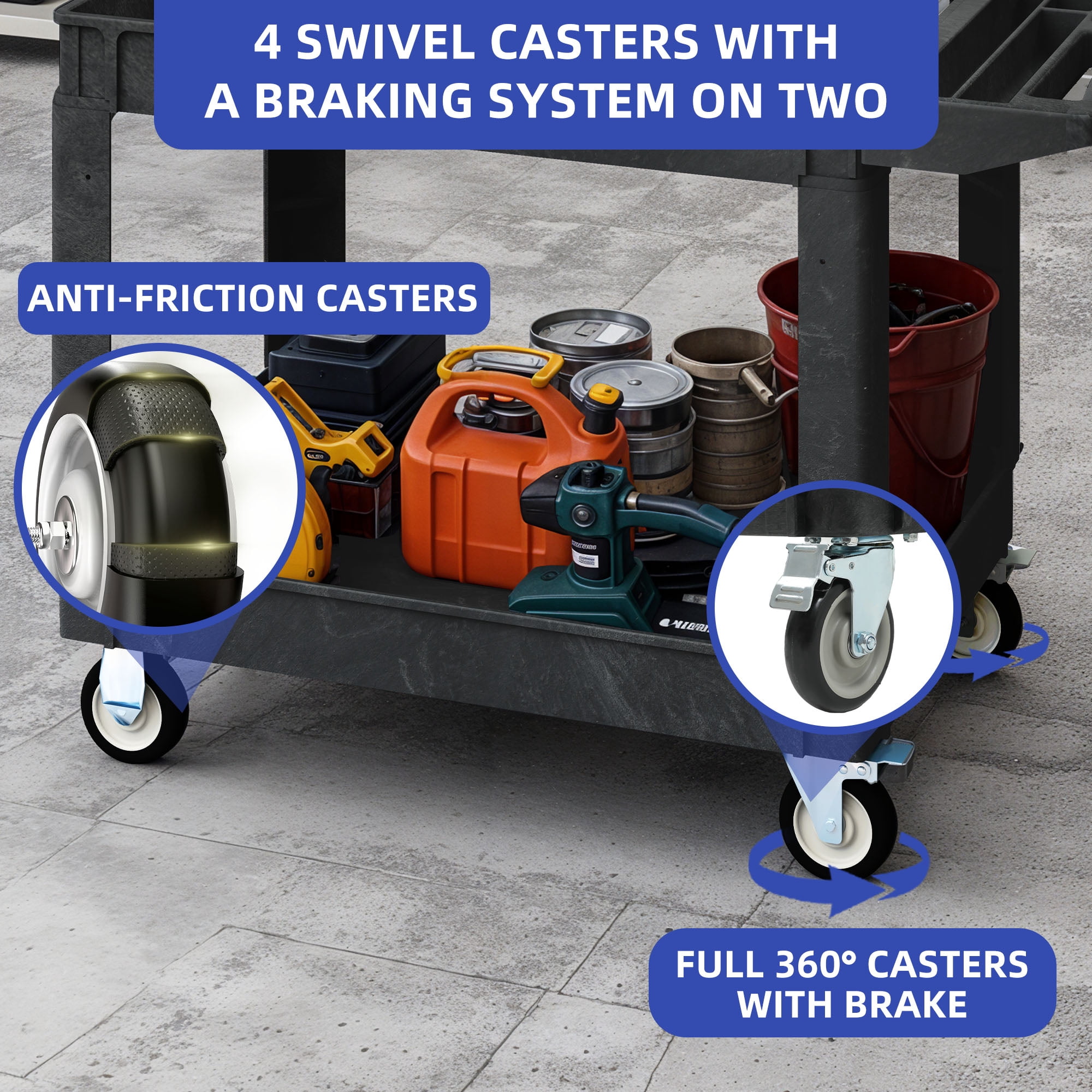 ModFusion Heavy-Duty Utility Cart with Wheels – 550 lbs Capacity Industrial Service Cart with Deep Storage Shelves for Easy Transport and Organization