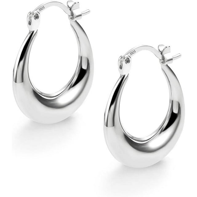 925 Sterling Silver Ring, 925 Silver Big Earrings, 14K Gold Plated Thick Oval Ring, Large Thick Earrings, Low Allergy Oval Earrings