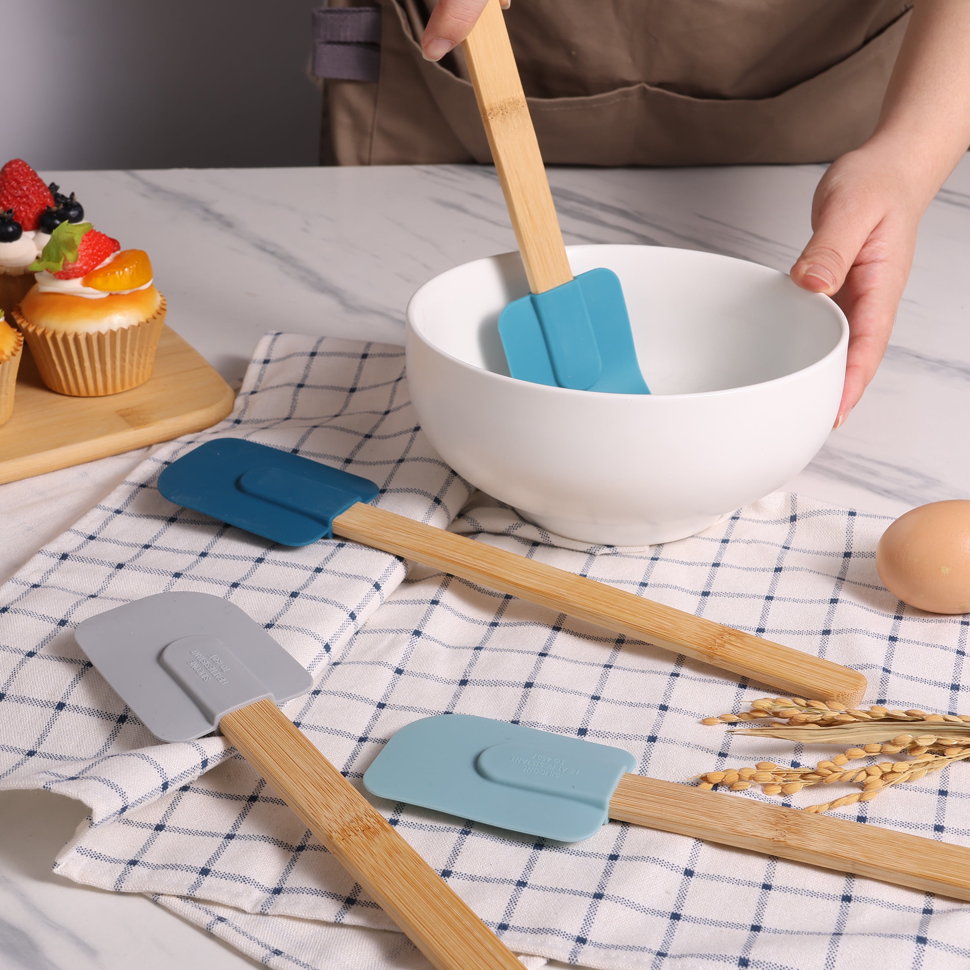 Mainstays Colorful Silicone Spatulas Set 4 with Bamboo Handles, Blue