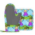 thumbnail image 2 of DouZhe Oven Mitts and Pot Holders Sets, Whimsical Doodle Smile Girl Prints Non-Slip Heat Resistant Kitchen Oven Silicone Glove, 2 of 7
