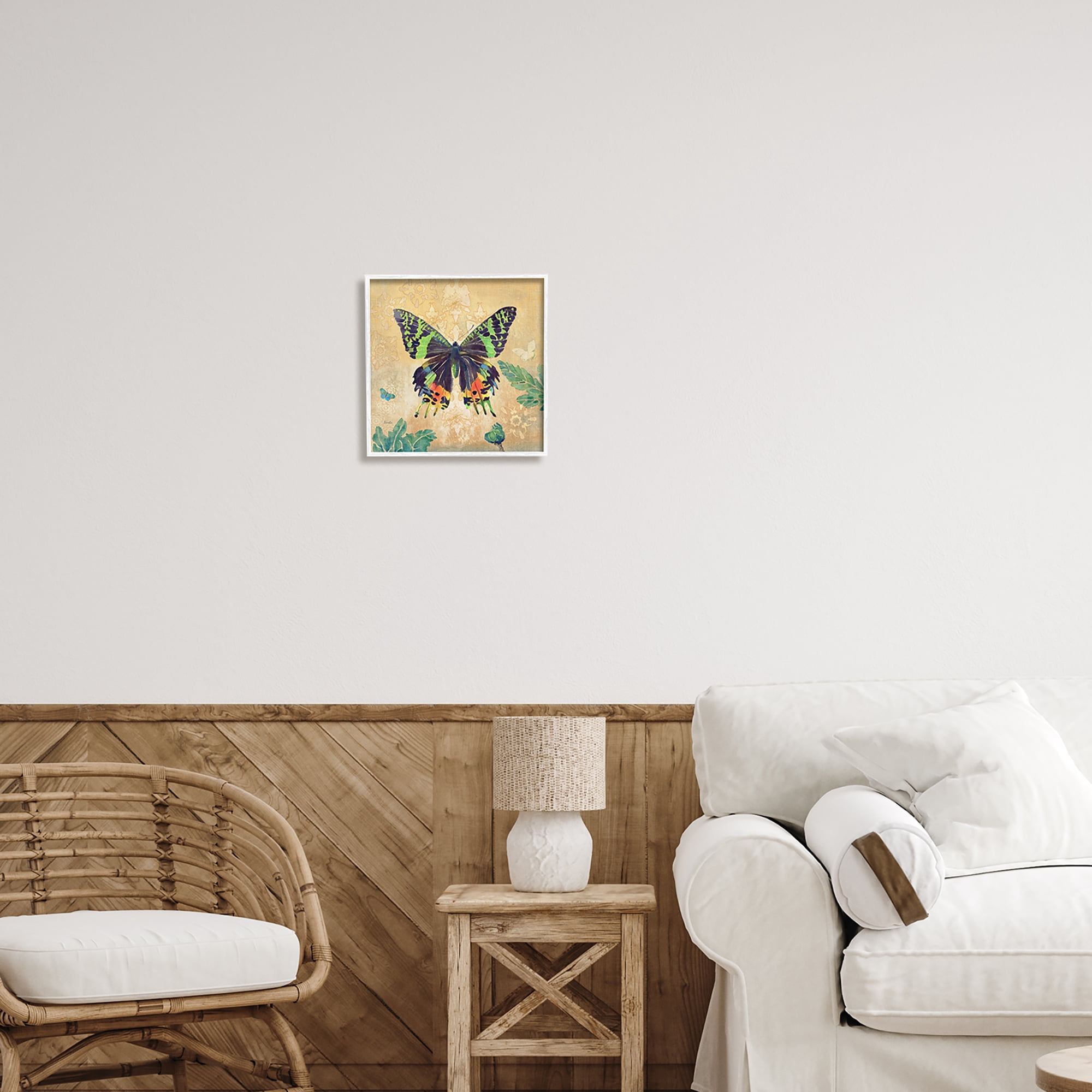 Stupell Floral Butterfly Vintage Pattern Animals & Insects Painting White Framed Art Print Wall Art