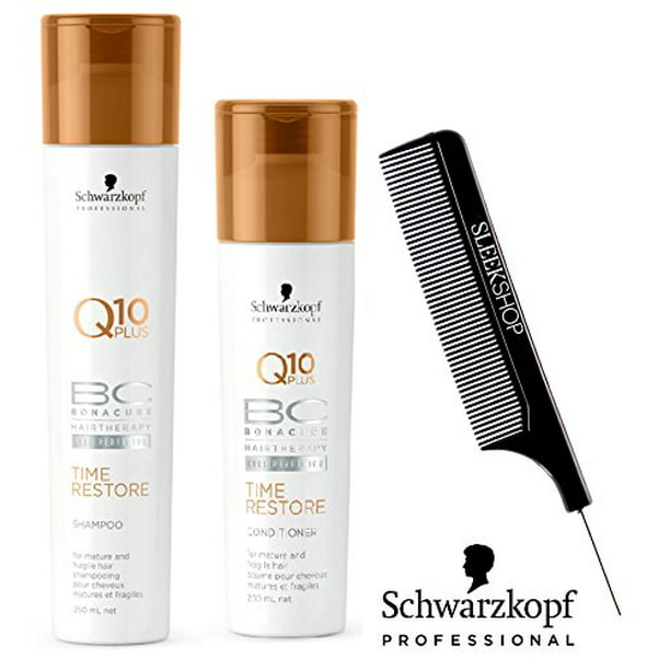 Beginner Barcelona fascisme Schwarzkopf BC Bonacure Q10 Plus TIME RESTORE Shampoo & Conditioner for  MATURE AND FRAGILE HAIR Duo SET (with Sleek Steel Pin Tail Comb) (8.5  oz/6.8 oz - DUO KIT) - Walmart.com