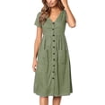 thumbnail image 3 of KKSHOW Women V Neck Short Sleeve Button Midi Swing Dress Summer, 3 of 6