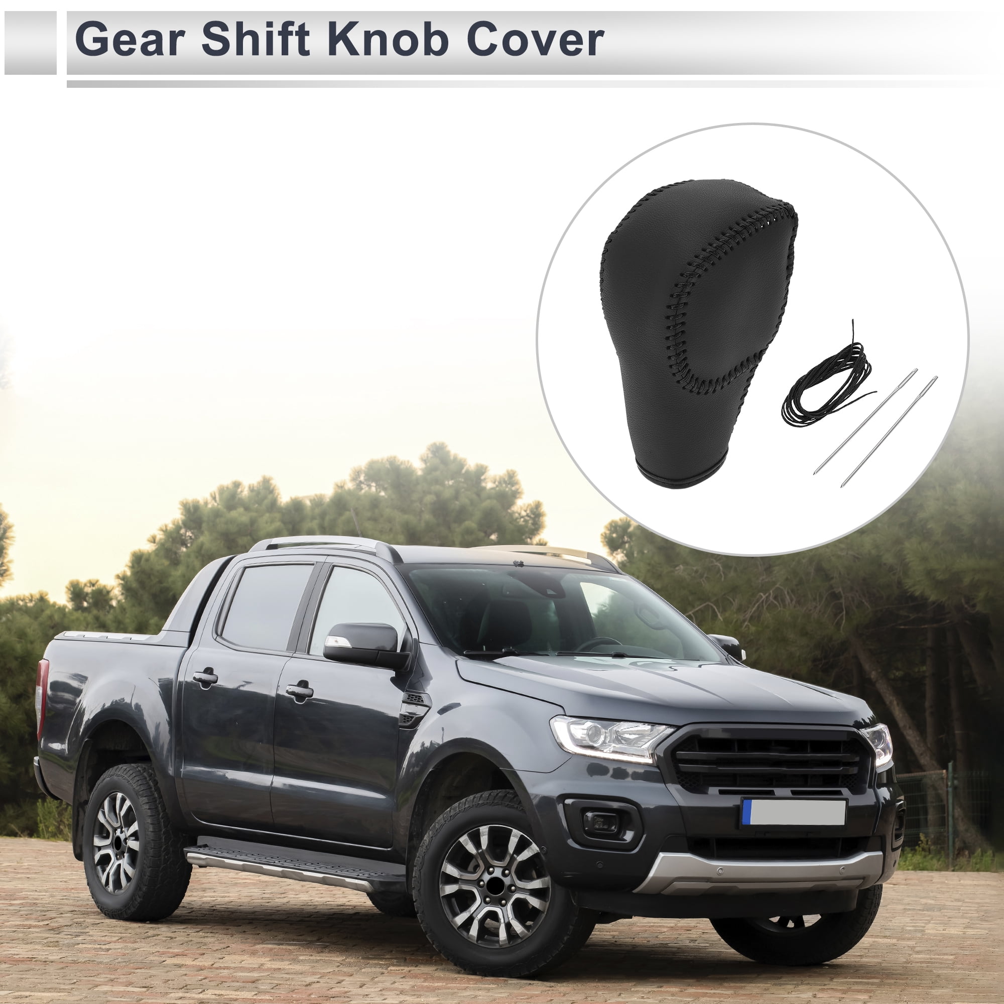 Unique Bargains Car Gear Shift Knob Cover for Ford 2019-2022 Faux Leather Black