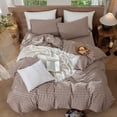 thumbnail image 7 of MooMee Gingham Duvet Cover Set Cal-King 100% Washed Cotton Linen Like Textured Breathable Lightweight 3-Piece (Cocoa Brown), 7 of 7
