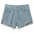 thumbnail image 6 of Youmylove Women's Cut Off Denim Jean Shorts Retro Mid Rise Frayed Raw Hem Stretchy Denim Shorts Summer Casual Straight Leg Short Jeans Trendy Jorts Streetwear, 6 of 9