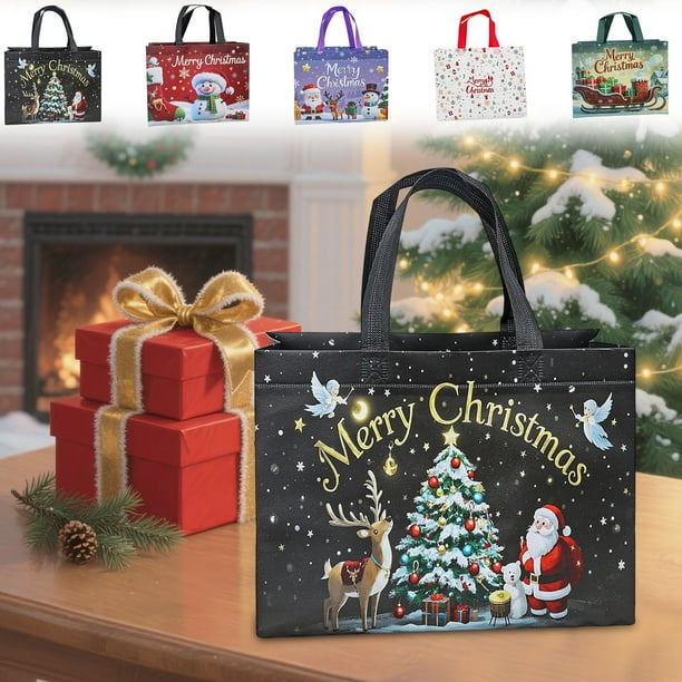 Bolsas de Regalo Navideñas de Tela No Tejida | Negras | 32 X 25 X 17 Cm | 90 G | Reutilizables | para Ropa, Accesorios y Snacks | 1 Bolsa