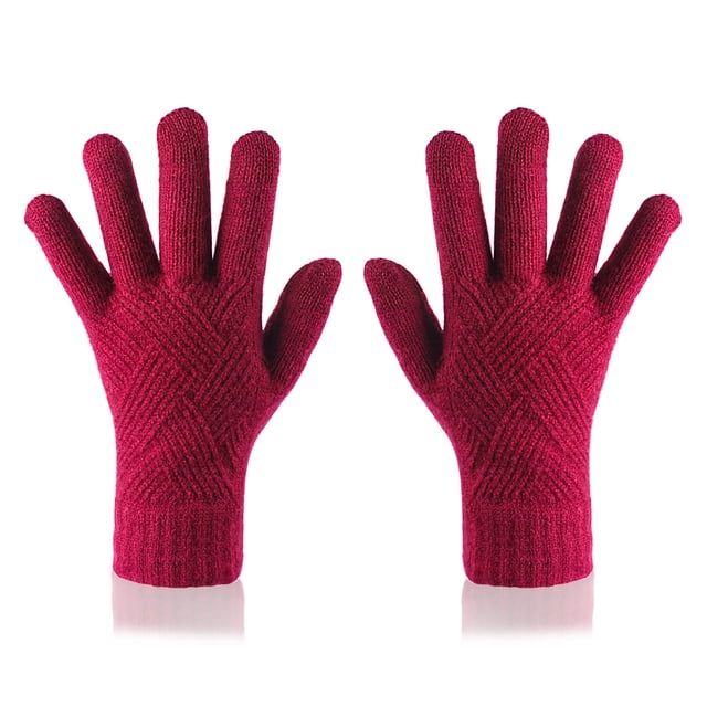 Gants Rouges Mitaines Antidérapants Gants à Écran Tactile Femmes Hiver Gants Tricotés Chauds Femmes