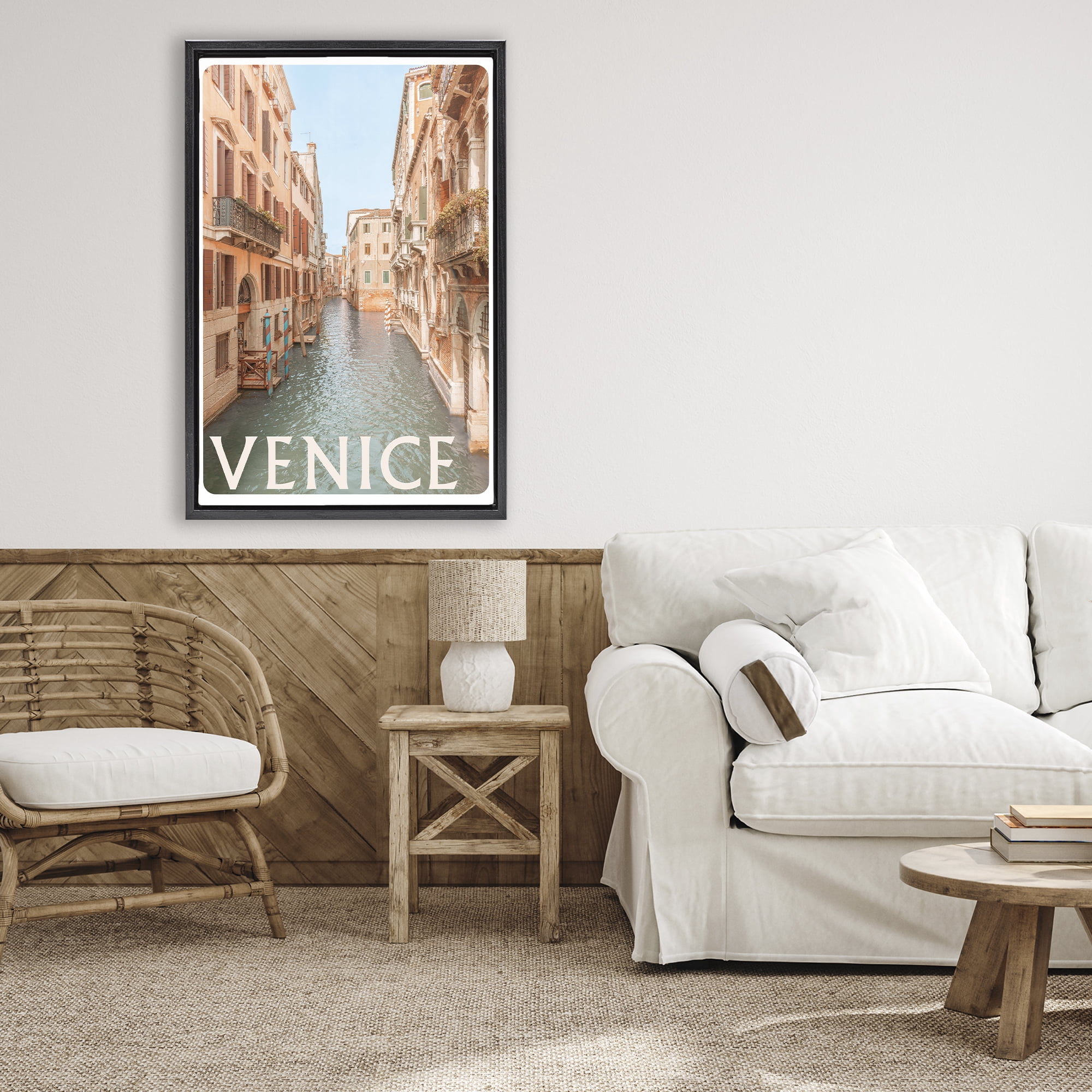 Stupell Industries Venice Canal Waterway Black Framed Floater Canvas Wall Art, design by Erin Marie