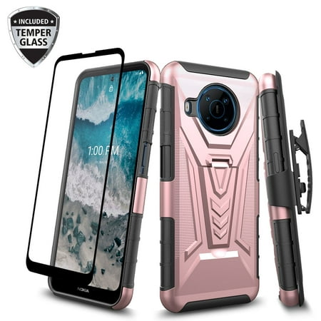 SPY CASE for Nokia X100 Case with Tempered Glass Screen Protector Hybrid Cover with Kickstand Phone Belt Clip Holster - Rose Gold