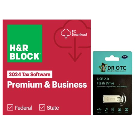 H&R Block - Tax Software 24 Premium & Business - Windows Only - WAL ESD - BONUS FREE Dr OTC USB Drive 4GB