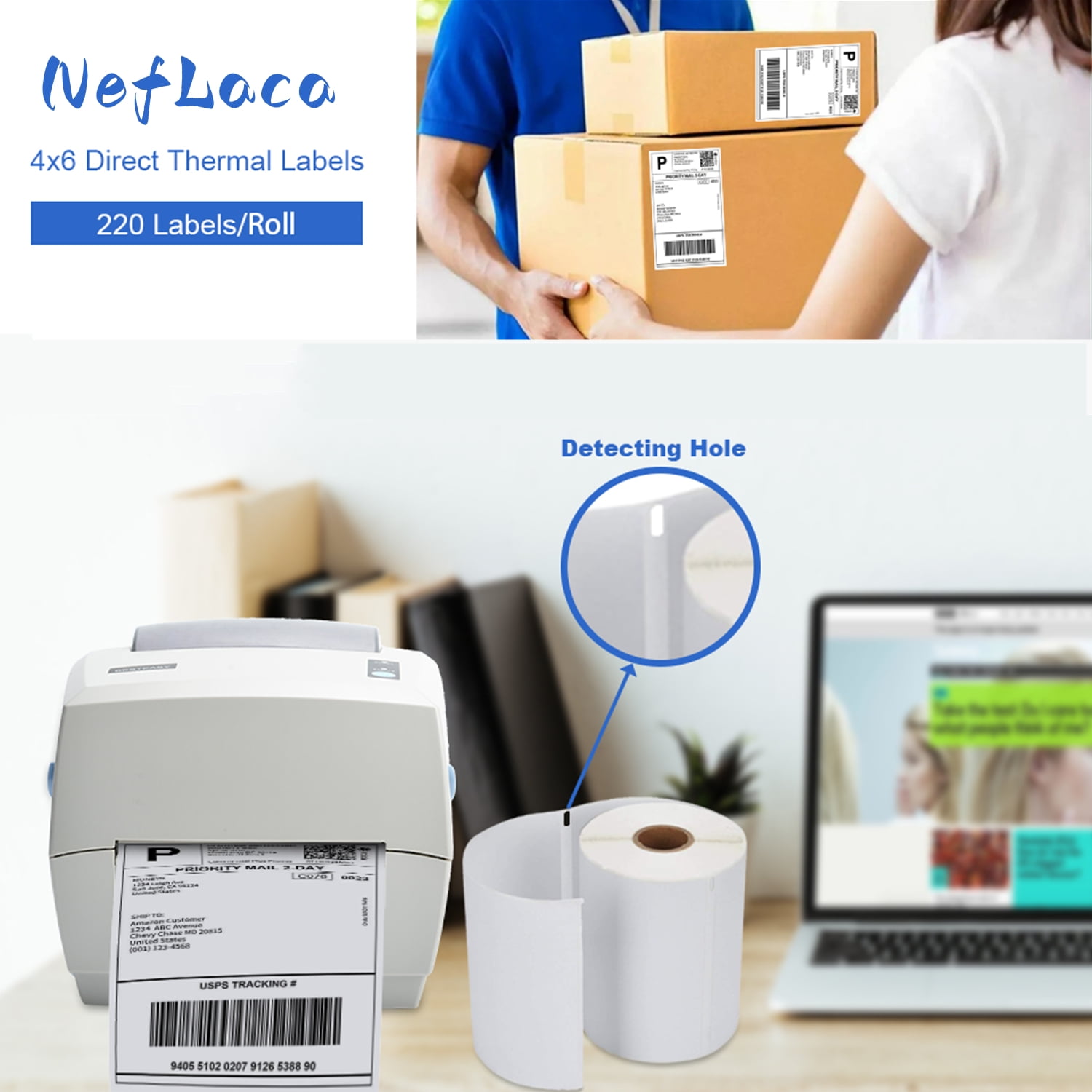 NefLaca 4"x6" Direct Thermal Shipping Labels for DYMO 4XL 220/Rolll (10 Rolls)