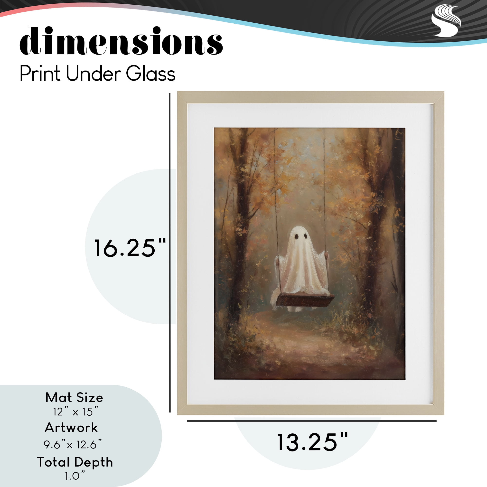 Eerie Swinging Ghost Birch Framed Print Under Glass, design by Arlington Prints