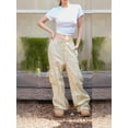 thumbnail image 3 of vera natura Women Baggy Pants Drawstring Waist Wide Leg Floral Pants Multiple Pockets Cargo Trousers, 3 of 7