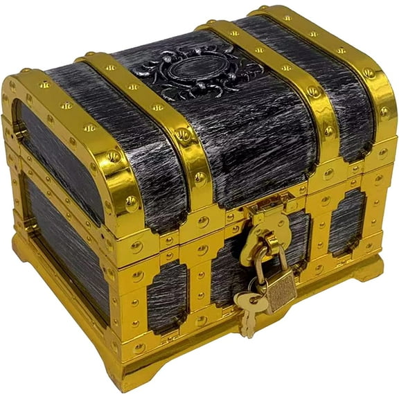 ABCISI Pirate Treasure Chest for Kids, Vintage Decorative Pirate Chest Storage Box with Lock and Key, Classroom Treasure Box Party Favors Prize Gift