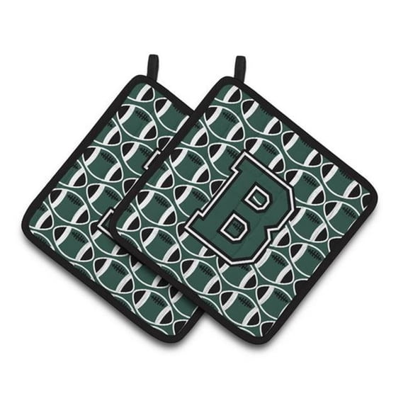Carolines Treasures Letter B Football Green & White Pair of Pot Holders - 7.5 x 3 x 7.5 in.