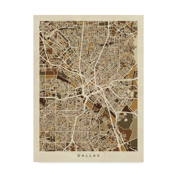 Trademark Fine Art 'Dallas Texas City Map Brown' Canvas Art by Michael Tompsett