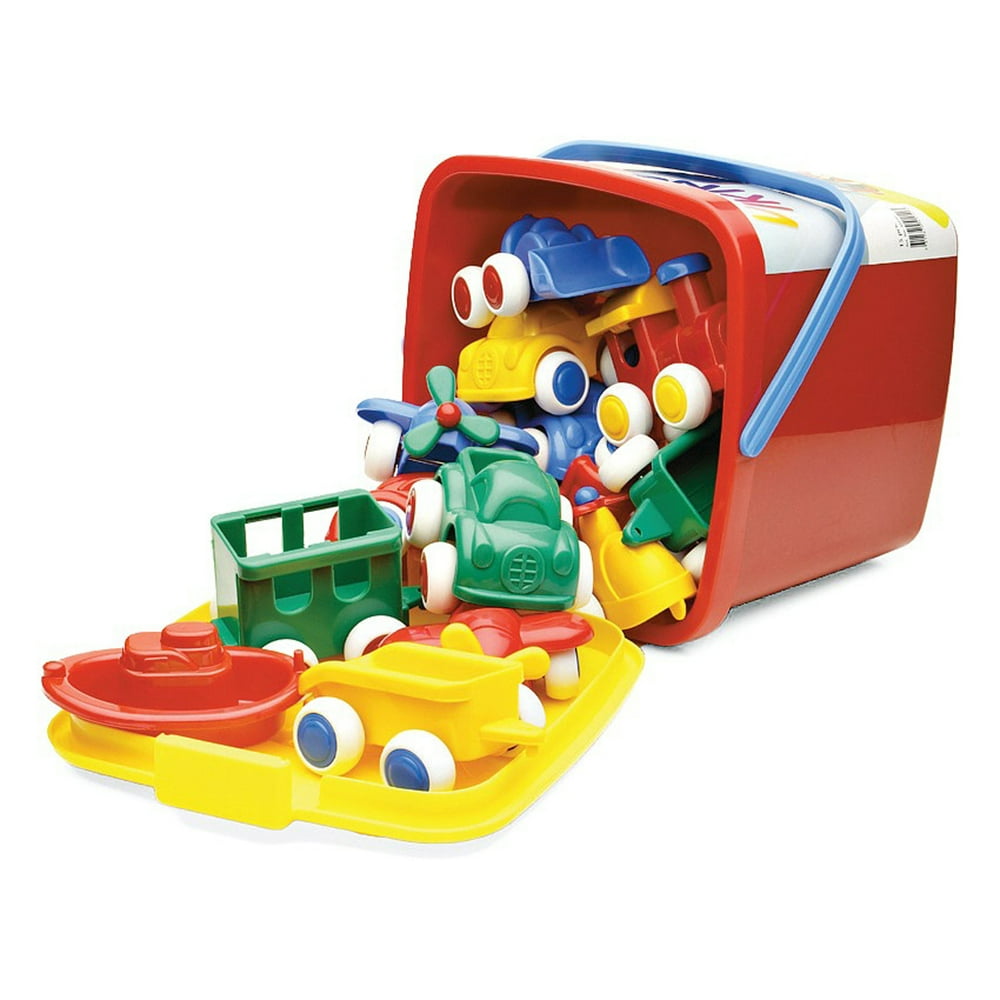 Viking Toys Chubbies Vehicle Playset, with Storage Bucket, (15 Pieces)