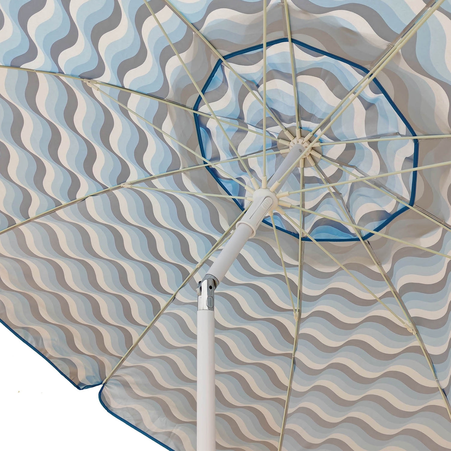 Mainstays 7.5' Beach Umbrella with Tilt, Sand Anchor, Blue Wave Print, UV 50+ Sun Protection, 94"
