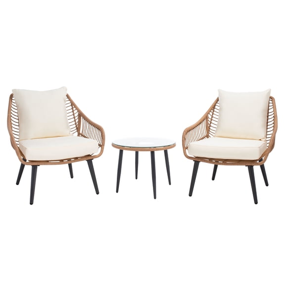 SAFAVIEH Warlen Outdoor Patio 3 Piece Lounger Set, Natural/Beige