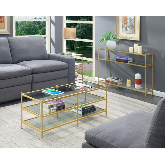 Convenience Concepts Royal Crest 3 Tier Glass Coffee Table, Glass/Gold