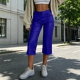 thumbnail image 2 of SAWOBUUN Womens Faux Leather Capri Pants High Waisted Straight Leg Cropped Trousers Soft Trendy Lounge Pants, 2 of 9