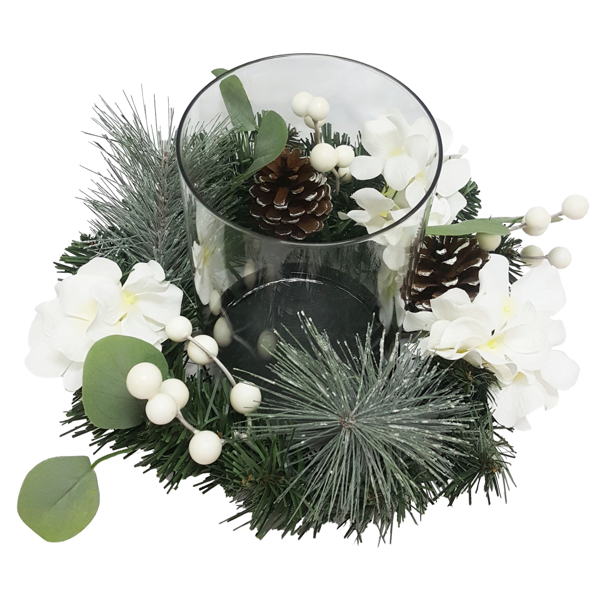 Holiday Time White Holiday Floral Hurricane Candle Holder, Vintage, Polyester