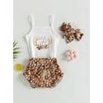 thumbnail image 3 of Coduop Baby Girls Shorts Set,Sleeveless Antlers/Cow Print Romper and Shorts 3Pcs Outfit Set, 3 of 9
