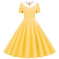 thumbnail image 1 of Dvprdro Robe de Bal pour Femme Invitée de Mariage Mode Vintage à Pois Imprimée Manches Courtes Ligne A Évasée Cocktail Fête Robe Midi, 1 of 5