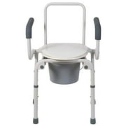 DMI Portable Toilet for Adults, Deluxe Commode For The Elderly, Drop Arm Commode For Easy Transfers, Steel Portable Toilet or Porta Potty, Easy No Tool Assembly, White