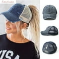 thumbnail image 2 of Vintage Ponytail Baseball Cap Women Adjustable Snapback Hat Mesh Distressed Summer Cap Woman Sunhat gray Adjustable, 2 of 6