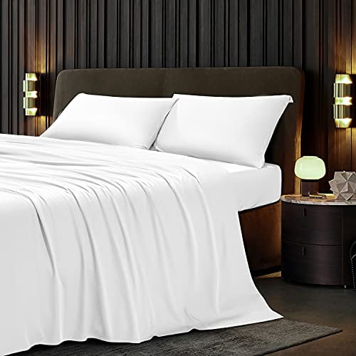 Lianlam 100 King Size Sheets Set 4 Piece Cooling Bed Super Soft Breathable Luxury 16 Inch Deep Pocket Wrinkle And Hypoallergenic White Com Super Soft Breathable Luxury Sheets, Cool Super King Size Bedsheet